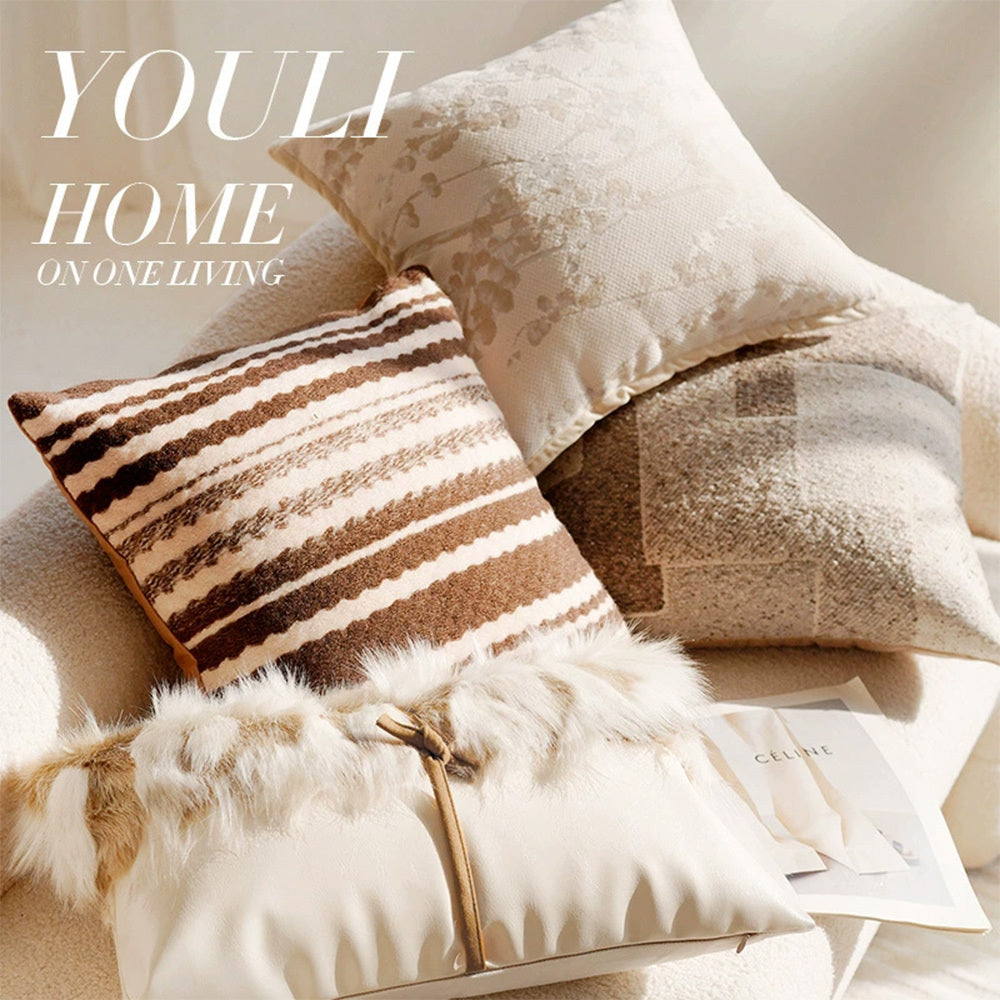 Linen Nordic Style Throw Pillow Covers With Tassel Cushion Cases Caramel Color Pillows Retro Texture Cushion Case Geometric Decorative Pillow Cover For Couch Sofa Bedroom Living Room