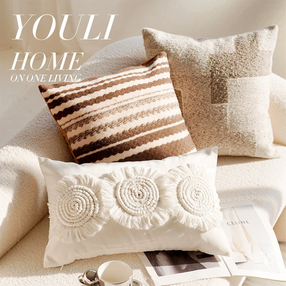 Linen Nordic Style Throw Pillow Covers With Tassel Cushion Cases Caramel Color Pillows Retro Texture Cushion Case Geometric Decorative Pillow Cover  For Couch Sofa Bedroom Living Room