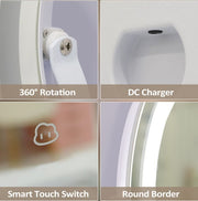 Vanity Makeup Cloud LED Mirror With Lights Strip Smart Control Wall Mount Decor Glass Hanging Removable