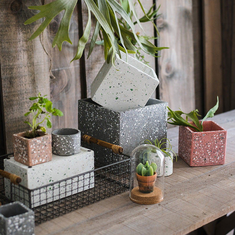 Terrazzo concrete flower pot