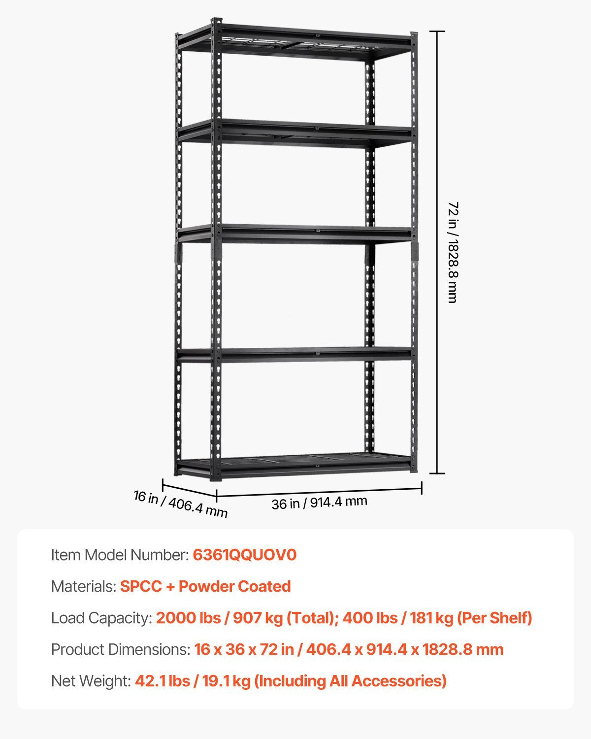 Storage Shelves 5 Tier Adjustable Heavy Duty Garage Shelving Units 2000 Lbs